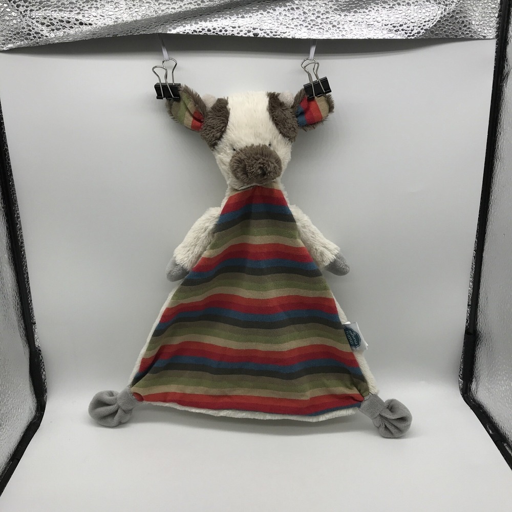 Mary Meyer Cow Lovey Security Blanket Plush Striped Knit Cream Faux Fur 12 inch